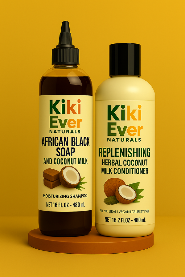 Two Kiki Ever Naturals products on a yellow background