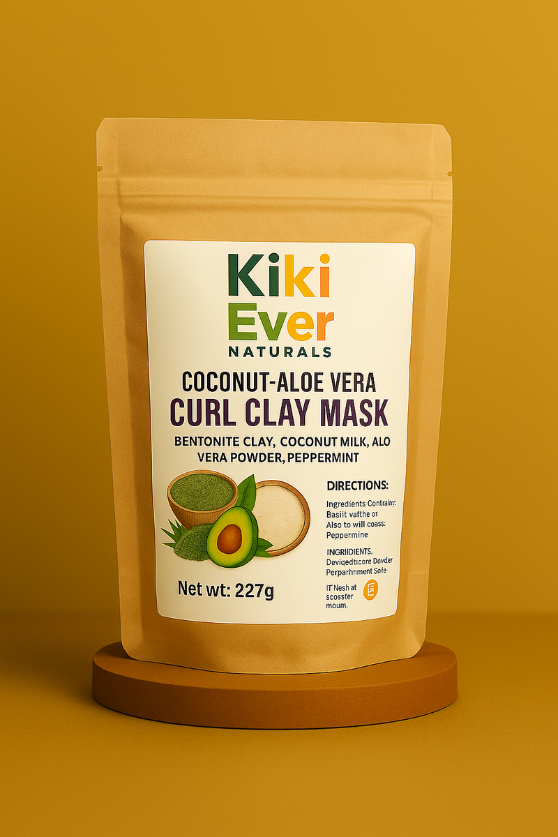 Kiki Ever Naturals Coconut-Aloe Vera Curl Clay Mask packaging on a yellow background