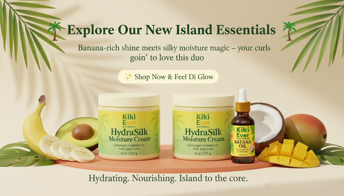 Kiki products with banana, avocado, and coconut on a beige background