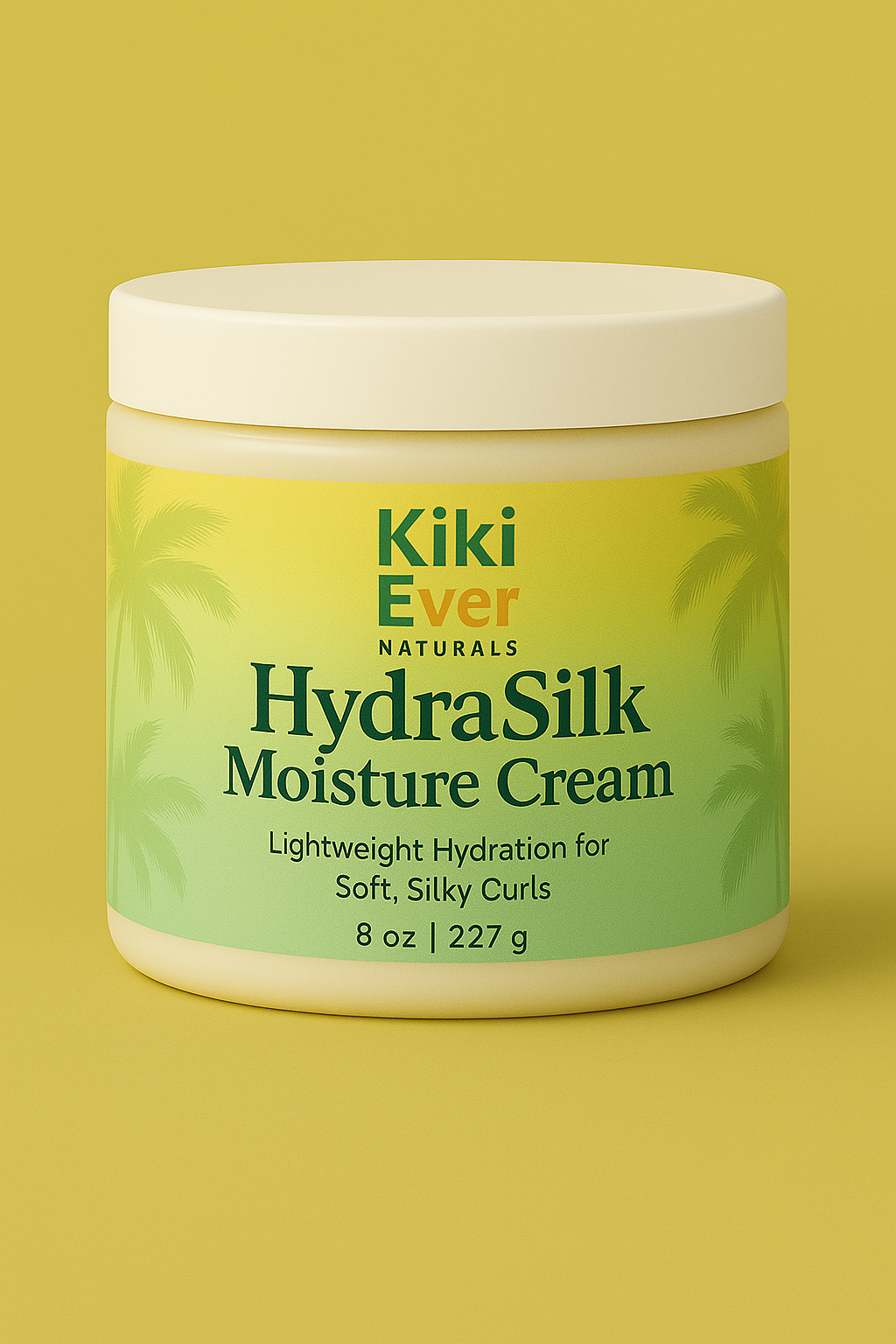 Kiki Ever Naturals HydraSilk Moisture Cream jar on a yellow background